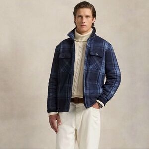 Ralph Lauren Navy Blue Handkerchief Plaid Fleece Shirt Jacket NWT